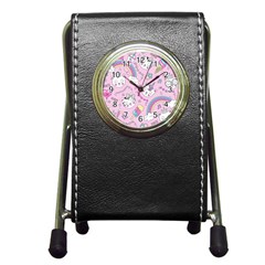 Beautiful Cute Animals Pattern Pink Pen Holder Desk Clock by Grandong