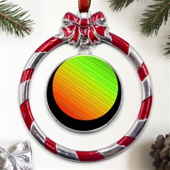 Orange Green Gradient Hunter Metal Red Ribbon Round Ornament by Dutashop