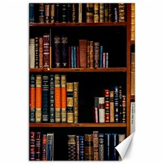 Assorted Title Of Books Piled In The Shelves Assorted Book Lot Inside The Wooden Shelf Canvas 24  X 36  by Bedest