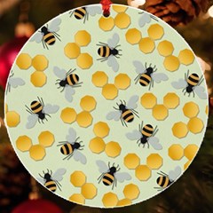 Bees Pattern Honey Bee Bug Honeycomb Honey Beehive Uv Print Acrylic Ornament Round by Bedest