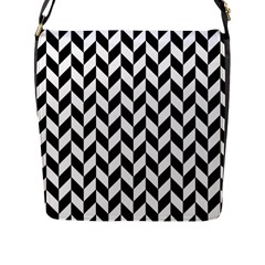 Black And White Pattern Flap Closure Messenger Bag (l) by ytdream