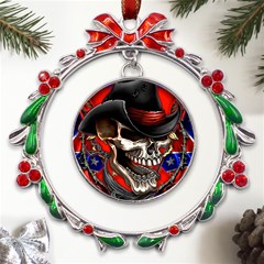 Confederate Flag Usa America United States Csa Civil War Rebel Dixie Military Poster Skull Metal X mas Wreath Ribbon Ornament by Ket1n9