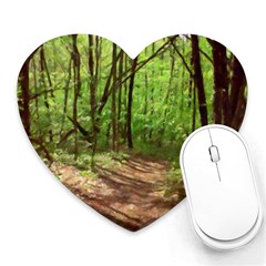 Peaceful Green Forest Walk Heart Mousepad by ExtraAwesomeSauce