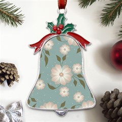 Flora Floral Flower Flowers Pattern Metal Holly Leaf Bell Ornament by Apenda