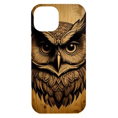 Owl Face Iphone 15 Black Uv Print Pc Hardshell Case by linceazul