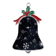 Snowflakes Snow Snowfall Snowing Metal Holly Leaf Bell Ornament by Apenda