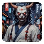 Demon Samurai Square Glass Fridge Magnet (4 pack) Front