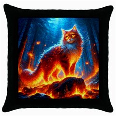 Enchanted Fire Feline Throw Pillow Case (black) by ExtraAwesomeSauce