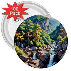 Serene Mountain Waterfall Landscape 3  Buttons (100 Pack)  by ExtraGoodSauce