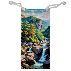 Serene Mountain Waterfall Landscape Jewelry Bag by ExtraAwesomeSauce