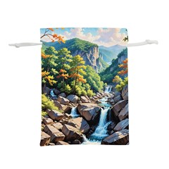 Serene Mountain Waterfall Landscape Lightweight Drawstring Pouch (m) by ExtraAwesomeSauce