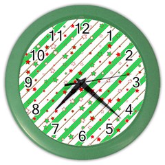 Christmas Paper Stars Pattern Texture Background Colorful Colors Seamless Color Wall Clock by Ket1n9