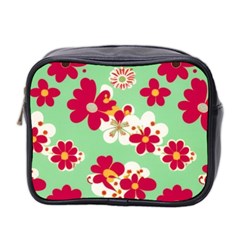 Retro 1960s Flowers Pattern Mini Toiletries Bag (two Sides) by violetheavensky