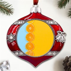 Orange, Slices, Fruit, Citrus Metal Snowflake And Bell Red Ornament by kyorashop23