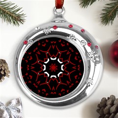 Red Shapes Mandala   Metal Snowflake Red Crystal Round Ornament by ConteMonfrey