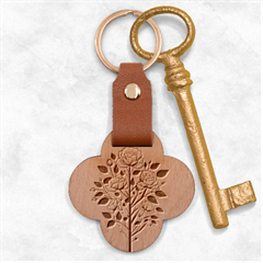 Roses Flowers Bloom Nature Blossom Engraved Wood Key Chain by Salmanaz77