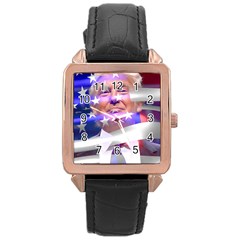 Donald Trump Flag Rose Gold Leather Watch  by vintagetrump