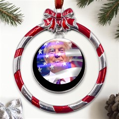 Donald Trump Flag Metal Red Ribbon Round Ornament by vintagetrump