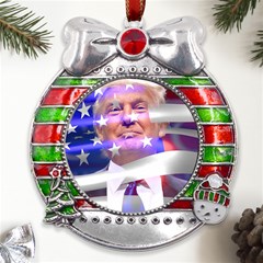 Donald Trump Flag Metal X mas Ribbon With Red Crystal Round Ornament by vintagetrump