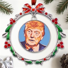 Orange Donald Trump Metal X mas Wreath Ribbon Ornament by vintagetrump