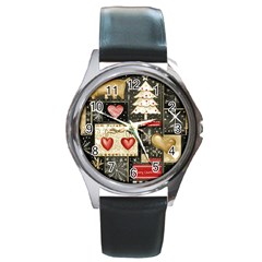 Christmas Reindeer Round Metal Watch by Posterlux