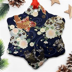 Japanese Wave Koi Illustration Pattern Snowflake Ornament (two Sides) by Ndabl3x