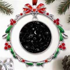 Cosmic Black Space Star Metal X mas Wreath Ribbon Ornament by Ndabl3x