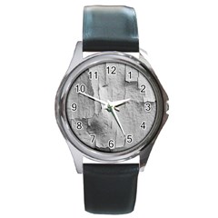 Wall With Cracked White Paint Texture Round Metal Watch by dflcprintsclothing