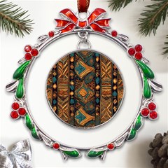 Tribal Chic Metal X mas Wreath Ribbon Ornament by pollyparadiseartshop