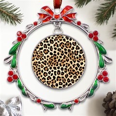 Leopard Metal X mas Wreath Ribbon Ornament by pollyparadiseartshop