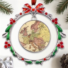 Retro Old Vintage Map Of Europe Metal X mas Wreath Ribbon Ornament by Bedest