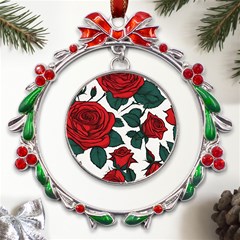 Roses Metal X mas Wreath Ribbon Ornament by pollyparadiseartshop