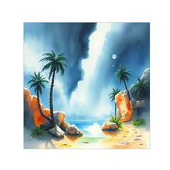 Delicate Watercolor Painting Surreal Oasis Scene With Intense Dramatic Lighting Square Satin Scarf (30  X 30 ) by pollyparadiseartshop