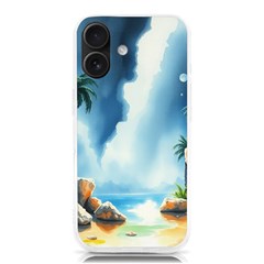 Delicate Watercolor Painting Surreal Oasis Scene With Intense Dramatic Lighting Iphone 16 Tpu Uv Print Case by pollyparadiseartshop