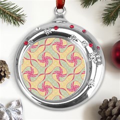 Abstract Pattern Design Scrapbooking Metal Snowflake Red Crystal Round Ornament by Paksenen