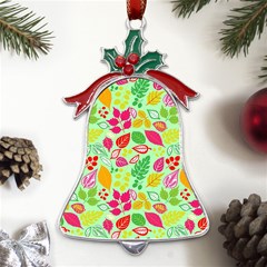 Flower Flora Floral Nature Pattern Seamless Metal Holly Leaf Bell Ornament by Bedest