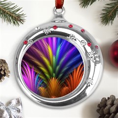 Abstract Colors - , Abstract Colors Metal Snowflake Red Crystal Round Ornament by kyorashop23