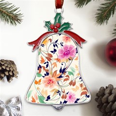 Abstract Floral Background Metal Holly Leaf Bell Ornament by kyorashop23