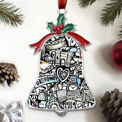 Doodle New York City Nyc Metal Holly Leaf Bell Ornament by Salmanaz77