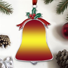 Burgundy Red To Electric Yellow Bilinear Gradient Metal Holly Leaf Bell Ornament by GradientsOmbre