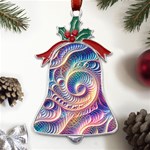 Abstract Fractal Art Swirl Pattern Metal Holly Leaf Bell Ornament Front