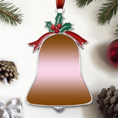 Chocolate Brown To Pink Lace Bilinear Gradient Metal Holly Leaf Bell Ornament by GradientsOmbre