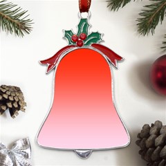 Scarlet Red To Pink Lace Linear Gradient Metal Holly Leaf Bell Ornament by GradientsOmbre