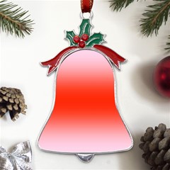 Pink Lace To Scarlet Red Bilinear Gradient Metal Holly Leaf Bell Ornament by GradientsOmbre