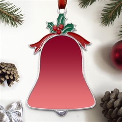 Burgundy Red To Coral Pink Linear Gradient Metal Holly Leaf Bell Ornament by GradientsOmbre