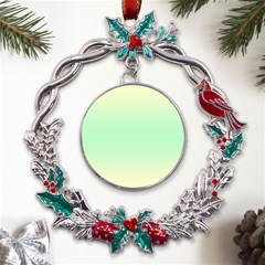 Cream Yellow To Mint Green Bilinear Gradient Metal X mas Wreath Holly Leaf Ornament by GradientsOmbre