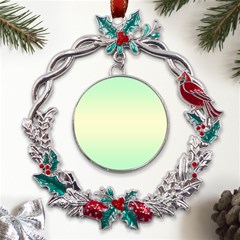 Mint Green To Cream Yellow Bilinear Gradient Metal X mas Wreath Holly Leaf Ornament by GradientsOmbre