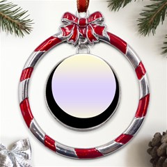 Cream Yellow To Pale Violet Bilinear Gradient Metal Red Ribbon Round Ornament by GradientsOmbre