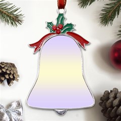 Pale Violet To Cream Yellow Bilinear Gradient Metal Holly Leaf Bell Ornament by GradientsOmbre