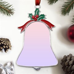 Pale Pink To Pale Violet Linear Gradient Metal Holly Leaf Bell Ornament by GradientsOmbre